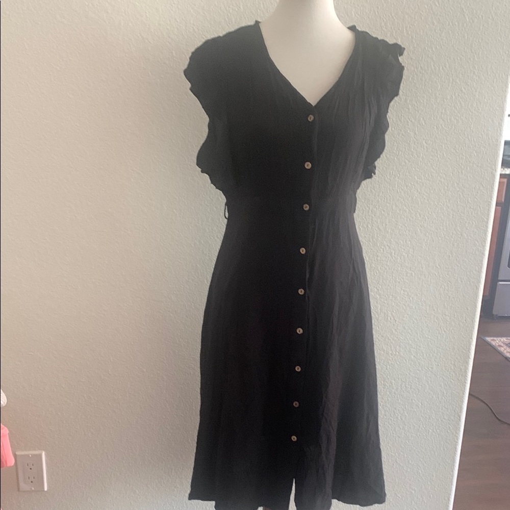 Lulu's Black Ruffled Sheath Midi Dress